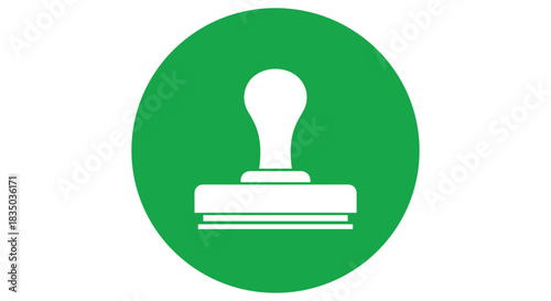 White silhouette of a rubber stamp inside a green circle, representing approval, certification, or official documentation.