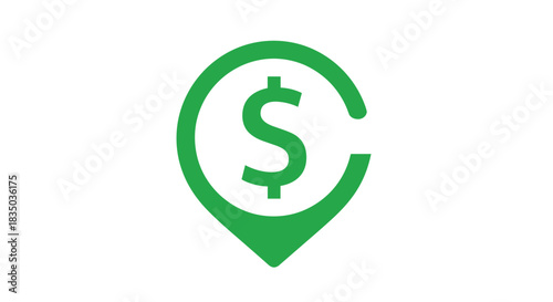 Green location pin icon with a dollar sign in the center, symbolizing a bank, ATM, or a point of financial interest.
