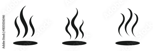 steam smoke set vector silhouette on white background.