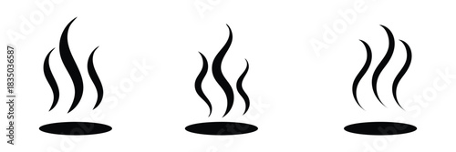 steam smoke set vector silhouette on white background.