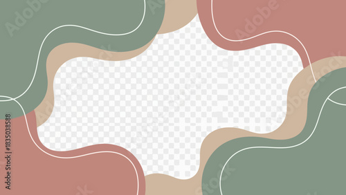 Abstract wavy organic shapes background with transparent center frame in muted colors.