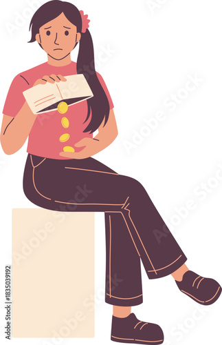 Woman With Empty Wallet Showing Financial Struggle Illustration