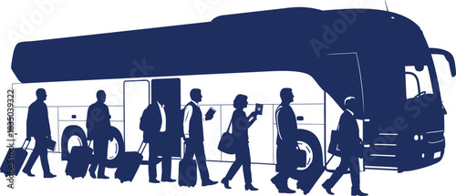 Travelers with Luggage Boarding a Coach Bus with Passports passengers