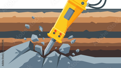 Jackhammer drilling into layered rock and earth, representing construction and demolition