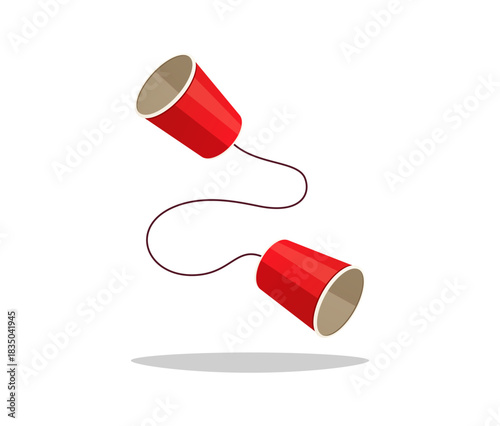 Red paper cups phone vector isolated on white background.
