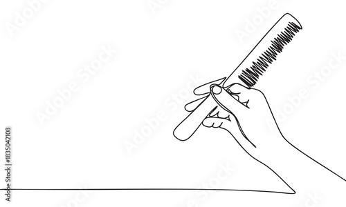Continuous Line Drawing of a Hand Holding a Hair Comb