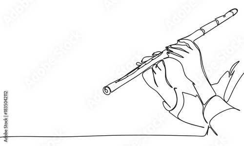 Continuous Line Drawing of Hands Playing a Flute