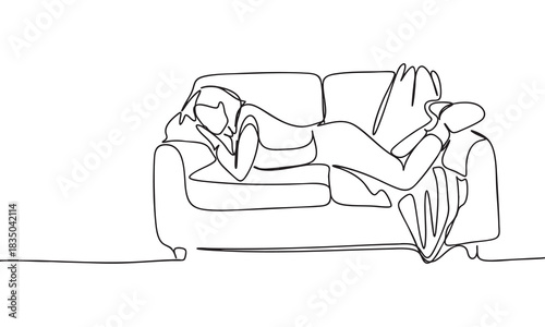 Continuous Line Drawing of Person Relaxing on Couch