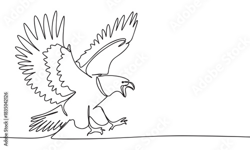 Dynamic Eagle Landing in Continuous Line Art Style