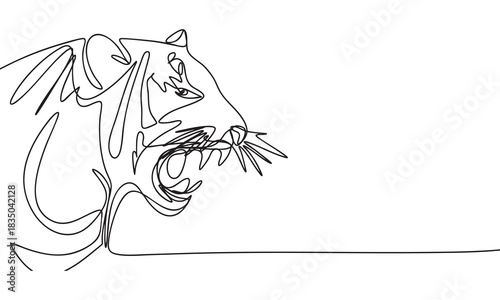 Fierce Tiger Head in Continuous Line Art