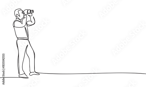 Man Looking Through Binoculars - Continuous Line Drawing