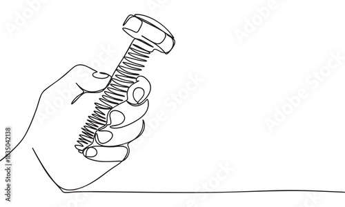 Continuous line drawing of a hand holding a bolt