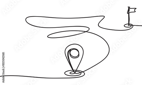 Continuous Line Drawing of a Journey from Start to Destination