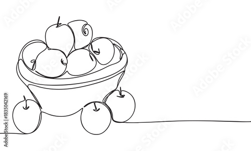 Continuous Line Art of Apples in a Bowl