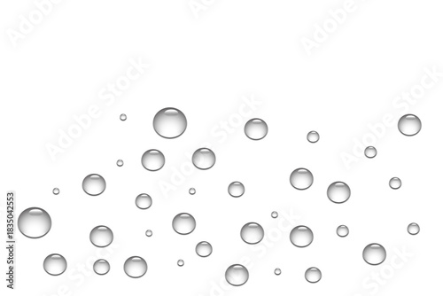 Realistic transparent water drops on isolated background liquid water-drop top view condensation effect fresh cool wet spray bubble splash surface pattern clean water drop