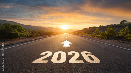 Clean empty road leading into the new 2026 horizon AI generative