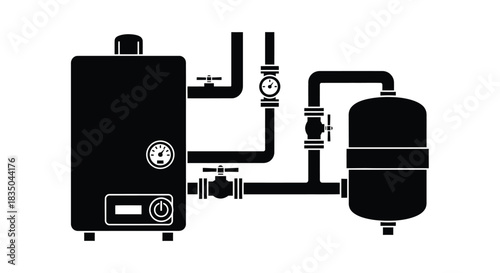 Schematic diagram of a modern home heating system with water heater and expansion tank