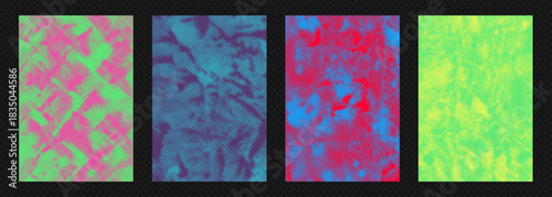 Grunge punk overlay with halftone paper texture distressed paint strokes for edgy poster. Design urban paper street art graphics abstract retro pop art vector illustration set.