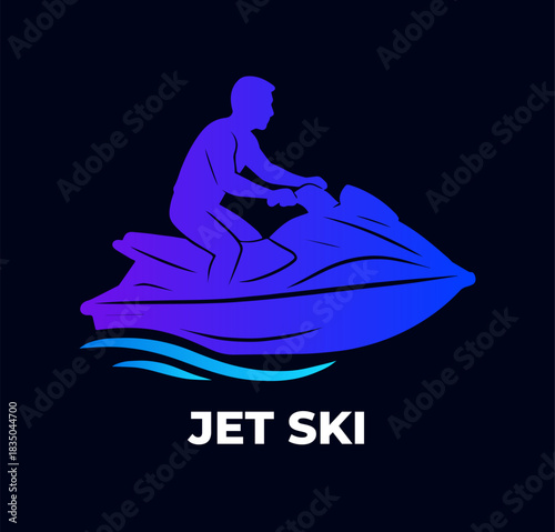 Jet ski riding on ocean waves vector illustration
