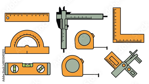 Collection of various measuring tools for construction and DIY projects