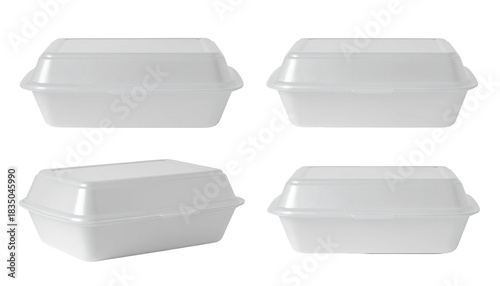 Four white styrofoam take-out containers