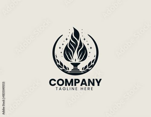 Flame of remembrance rises above symbolic base creating meaningful emotional black vector illustration