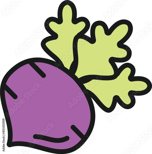 A vibrant purple turnip with green leaves, a healthy and nutritious root vegetable illustration