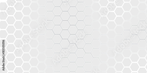 A subtle hexagon pattern background with interconnected shapes in soft gray and white. Simple abstract modern background White geometric hexagonal honeycomb shape texture background 3d copy space.