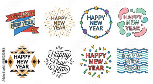 Festive Happy New Year greetings collection for holiday promotions and vibrant designs