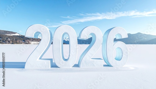 Wallpaper Mural Icy year 2026 on a snowy winter landscape, light blue sky Torontodigital.ca