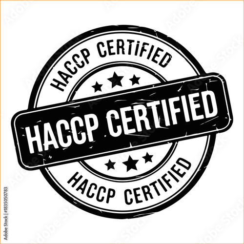 HACCP certified stamp design guaranteeing food safety and quality assurance process VECTOR