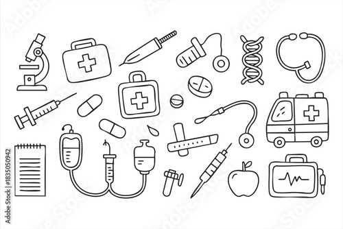 Hospital and clinic line icons for professional healthcare infographics and medical templates