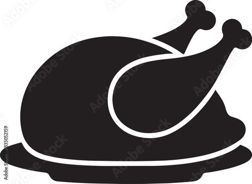 Roasted turkey silhouette top view vector illustration for BBQ