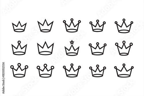 Line art crown collection for achievement badges, modern branding, and digital layouts
