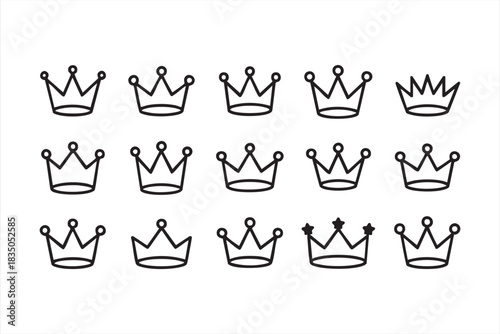 Clean crown outline icons for luxury products, certificates, and creative assets