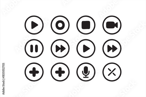 Minimal vector media buttons for streaming apps, web UI, and modern playback systems