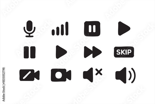 Vector playback and volume icons for audio tools, digital navigation, and UI toolkits