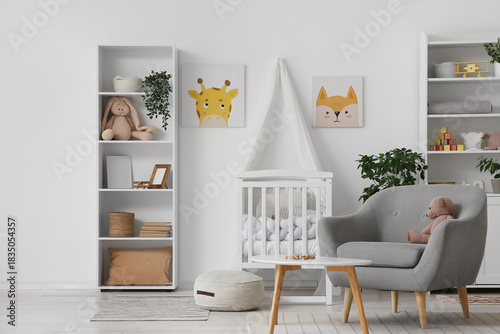 Interior of nursery with ba...