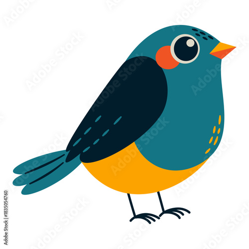 A cute bird with big eyes. Vector illustration in a simple children's style on a white background. . Vector illustration