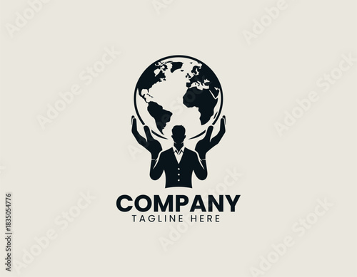 Silhouette of a man holding the world creates strong symbolic power in black vector illustration
