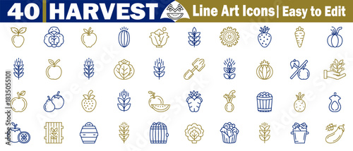 Harvest line art icons, easy to edit vector set for graphic design, and web design vector illustration. 