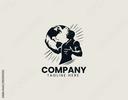 Silhouette of a man holding the world creates strong symbolic power in black vector illustration