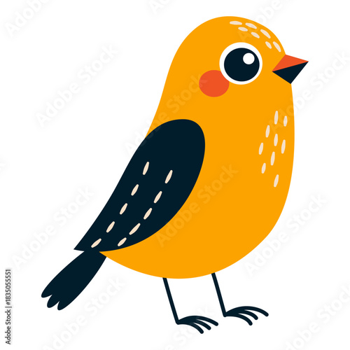 A cute bird with big eyes. Vector illustration in a simple children's style on a white background. . Vector illustration