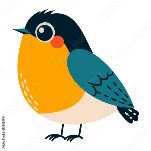 A cute bird with big eyes. Vector illustration in a simple children's style on a white background. . Vector illustration