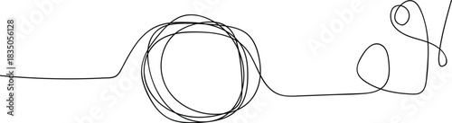 Round frame sketch outline on white background. A minimalist illustration featuring a continuous black line forming a set of interconnected circles, rendered in a clean, modern style.