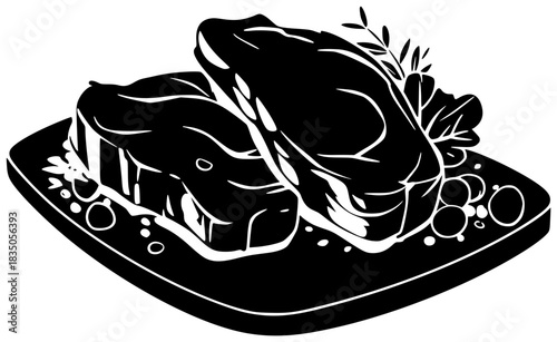 food illustration meat silhouette beef logo steak icon meal outline barbecue bbq grilled grill dinner roast sirloin cut fillet shape butcher vector graphic background