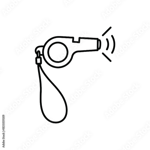 Simple line drawing of a referee whistle with a lanyard attached
