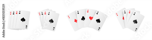 Set of playing cards fans. Ace of Spades, Hearts, Diamonds and Clubs, Vector 10 eps.