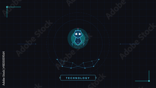 Futuristic Robot Interface with Concentric Circles and Tech Elements