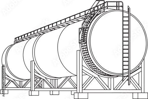 Horizontal storage tank with platforms and access ladders